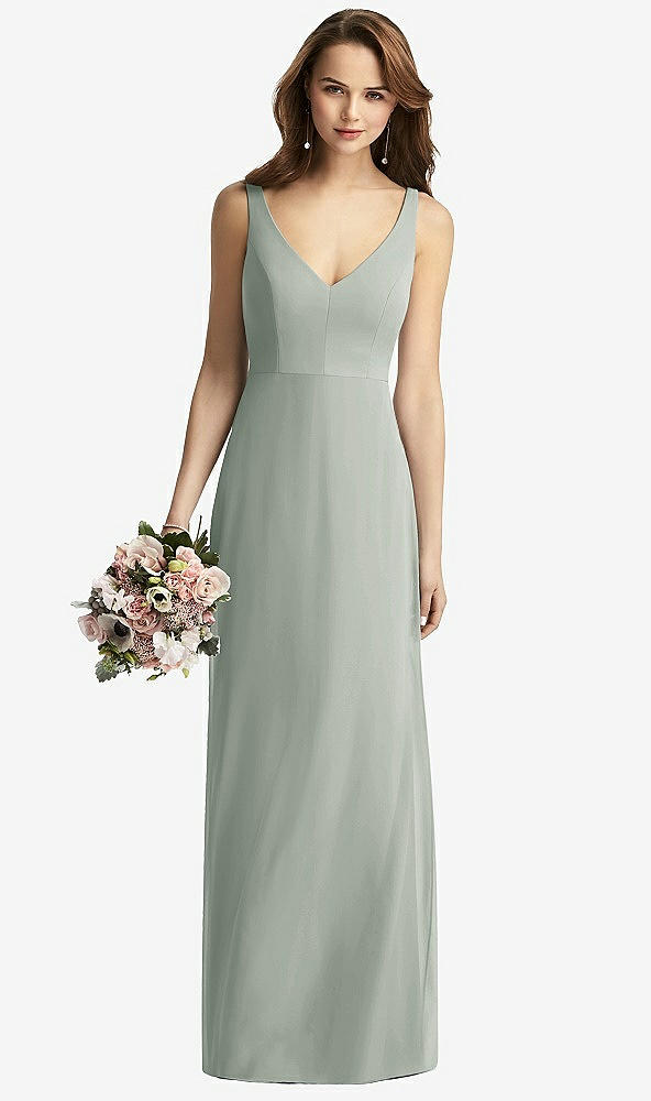Front View - Willow Green Sleeveless V-Back Long Trumpet Gown