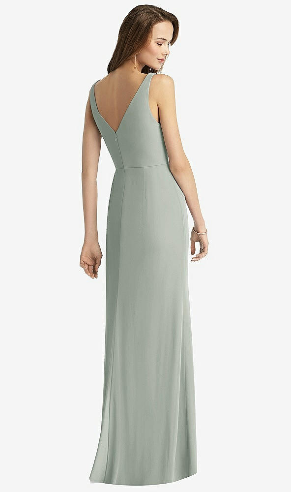 Back View - Willow Green Sleeveless V-Back Long Trumpet Gown