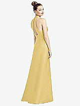 Front View Thumbnail - Maize High-Neck Cutout Satin Dress with Pockets