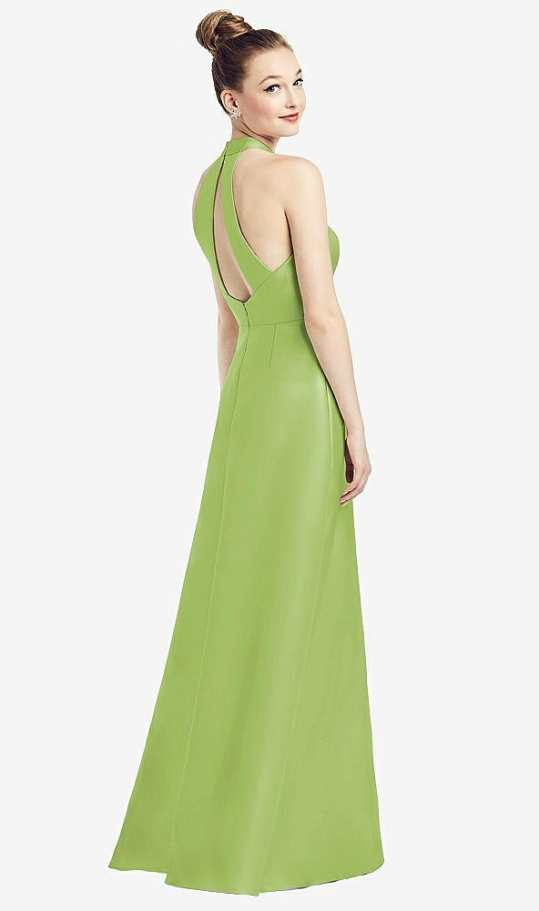 Front View - Mojito High-Neck Cutout Satin Dress with Pockets