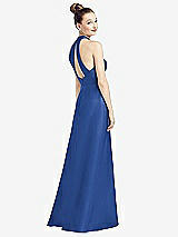 Front View Thumbnail - Classic Blue High-Neck Cutout Satin Dress with Pockets