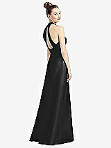 Front View Thumbnail - Black High-Neck Cutout Satin Dress with Pockets
