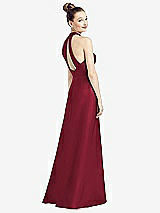 Front View Thumbnail - Burgundy High-Neck Cutout Satin Dress with Pockets