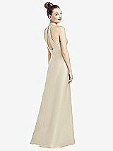 Front View Thumbnail - Champagne High-Neck Cutout Satin Dress with Pockets