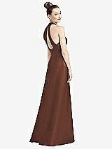 Front View Thumbnail - Cognac High-Neck Cutout Satin Dress with Pockets