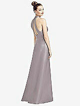 Front View Thumbnail - Cashmere Gray High-Neck Cutout Satin Dress with Pockets