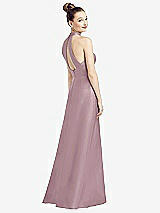 Front View Thumbnail - Dusty Rose High-Neck Cutout Satin Dress with Pockets