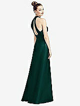 Front View Thumbnail - Evergreen High-Neck Cutout Satin Dress with Pockets