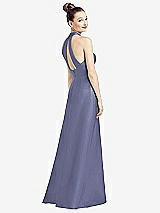 Front View Thumbnail - French Blue High-Neck Cutout Satin Dress with Pockets