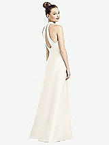 Front View Thumbnail - Ivory High-Neck Cutout Satin Dress with Pockets
