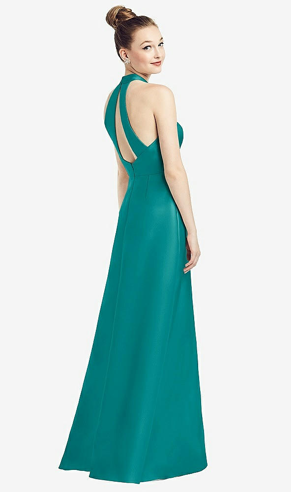 Front View - Jade High-Neck Cutout Satin Dress with Pockets
