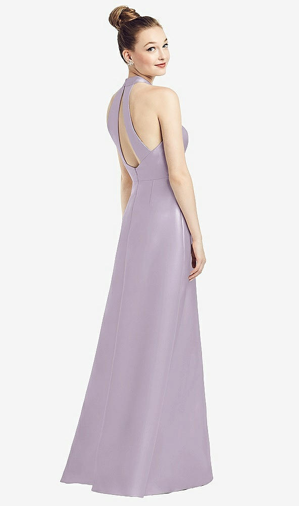Front View - Lilac Haze High-Neck Cutout Satin Dress with Pockets