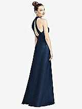 Front View Thumbnail - Midnight Navy High-Neck Cutout Satin Dress with Pockets