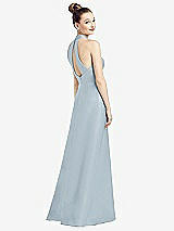 Front View Thumbnail - Mist High-Neck Cutout Satin Dress with Pockets