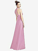 Front View Thumbnail - Powder Pink High-Neck Cutout Satin Dress with Pockets