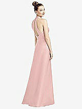 Front View Thumbnail - Rose - PANTONE Rose Quartz High-Neck Cutout Satin Dress with Pockets