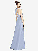 Front View Thumbnail - Sky Blue High-Neck Cutout Satin Dress with Pockets