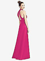 Front View Thumbnail - Think Pink High-Neck Cutout Satin Dress with Pockets