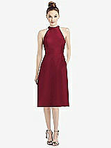 Front View Thumbnail - Burgundy High-Neck Open-Back Satin Cocktail Dress