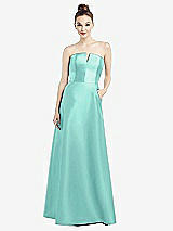 Front View Thumbnail - Coastal Strapless Notch Satin Gown with Pockets