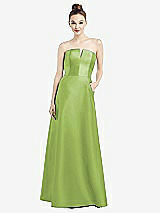 Front View Thumbnail - Mojito Strapless Notch Satin Gown with Pockets