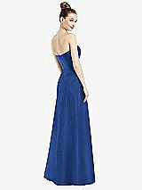 Rear View Thumbnail - Classic Blue Strapless Notch Satin Gown with Pockets
