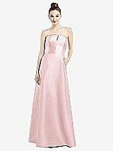 Front View Thumbnail - Ballet Pink Strapless Notch Satin Gown with Pockets