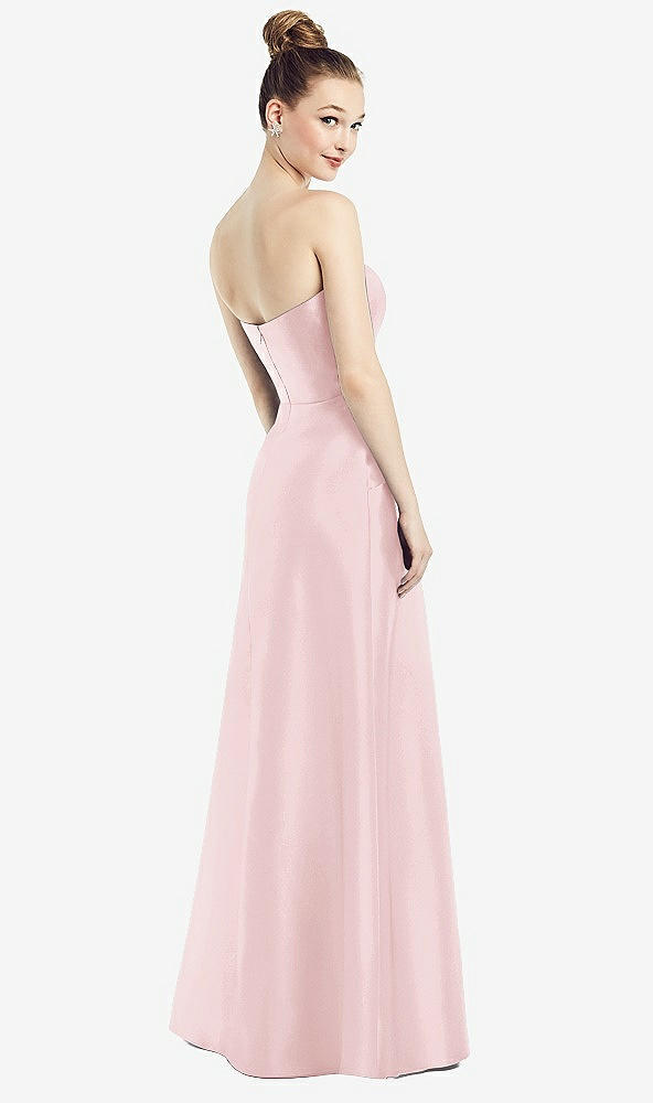 Back View - Ballet Pink Strapless Notch Satin Gown with Pockets