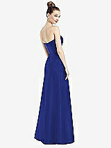 Rear View Thumbnail - Cobalt Blue Strapless Notch Satin Gown with Pockets