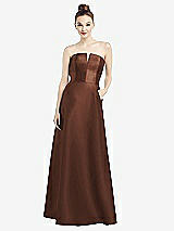 Front View Thumbnail - Cognac Strapless Notch Satin Gown with Pockets