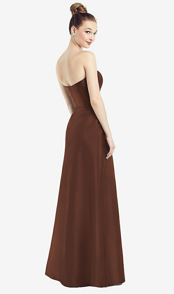 Back View - Cognac Strapless Notch Satin Gown with Pockets
