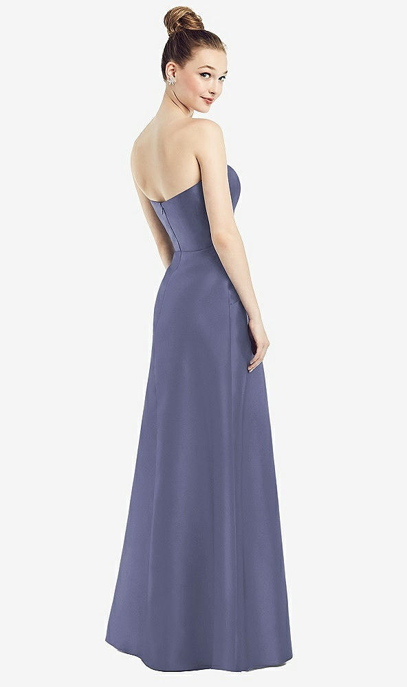 Back View - French Blue Strapless Notch Satin Gown with Pockets