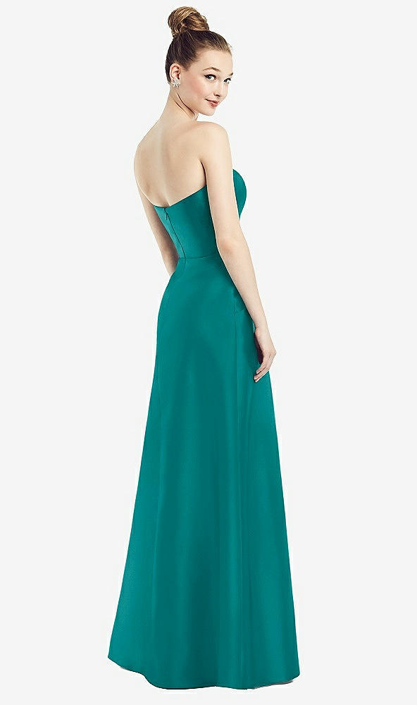 Back View - Jade Strapless Notch Satin Gown with Pockets