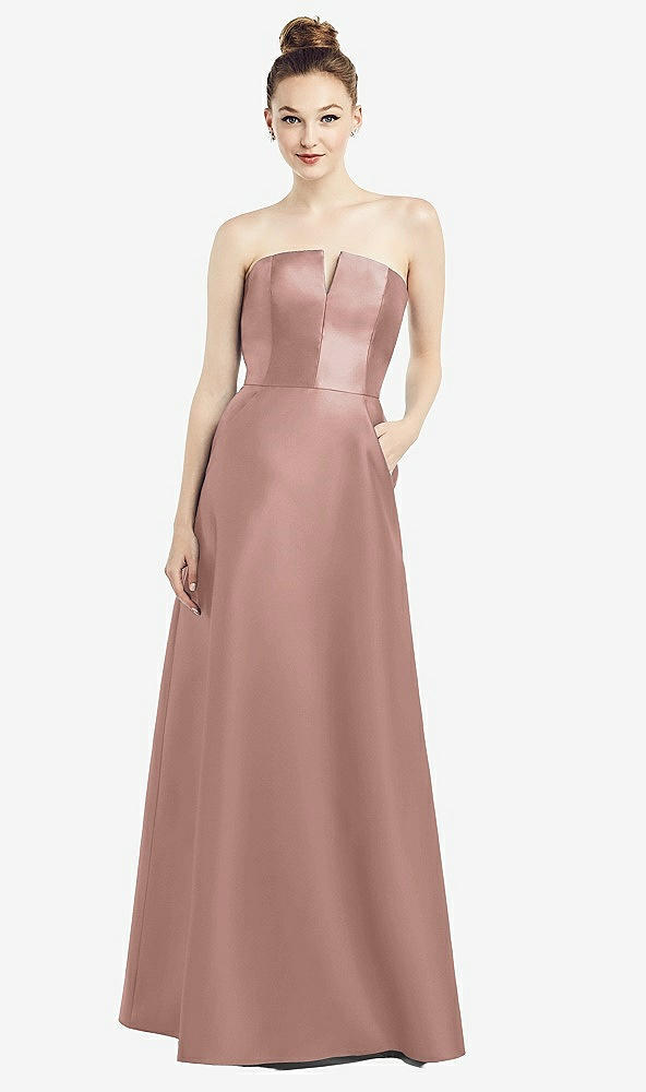 Front View - Neu Nude Strapless Notch Satin Gown with Pockets