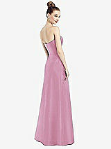 Rear View Thumbnail - Powder Pink Strapless Notch Satin Gown with Pockets