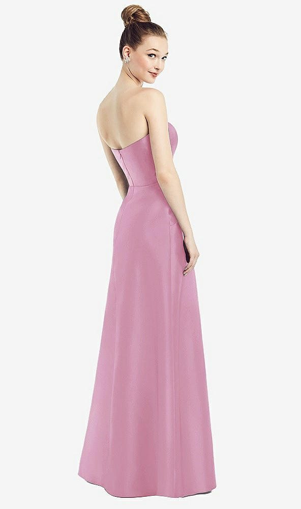 Back View - Powder Pink Strapless Notch Satin Gown with Pockets