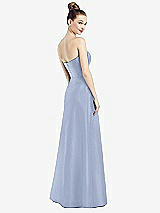 Rear View Thumbnail - Sky Blue Strapless Notch Satin Gown with Pockets