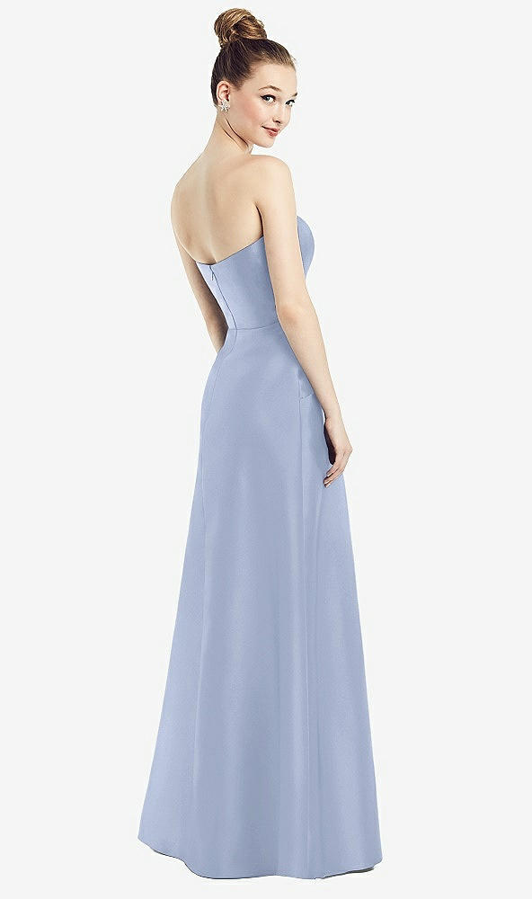 Back View - Sky Blue Strapless Notch Satin Gown with Pockets
