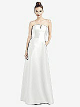 Front View Thumbnail - White Strapless Notch Satin Gown with Pockets