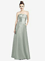 Front View Thumbnail - Willow Green Strapless Notch Satin Gown with Pockets