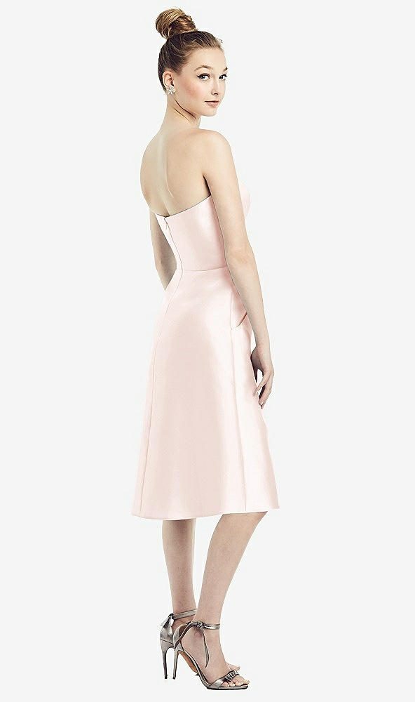 Back View - Blush Strapless Notch Satin Cocktail Dress with Pockets
