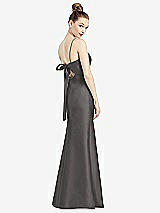 Front View Thumbnail - Caviar Gray Open-Back Bow Tie Satin Trumpet Gown
