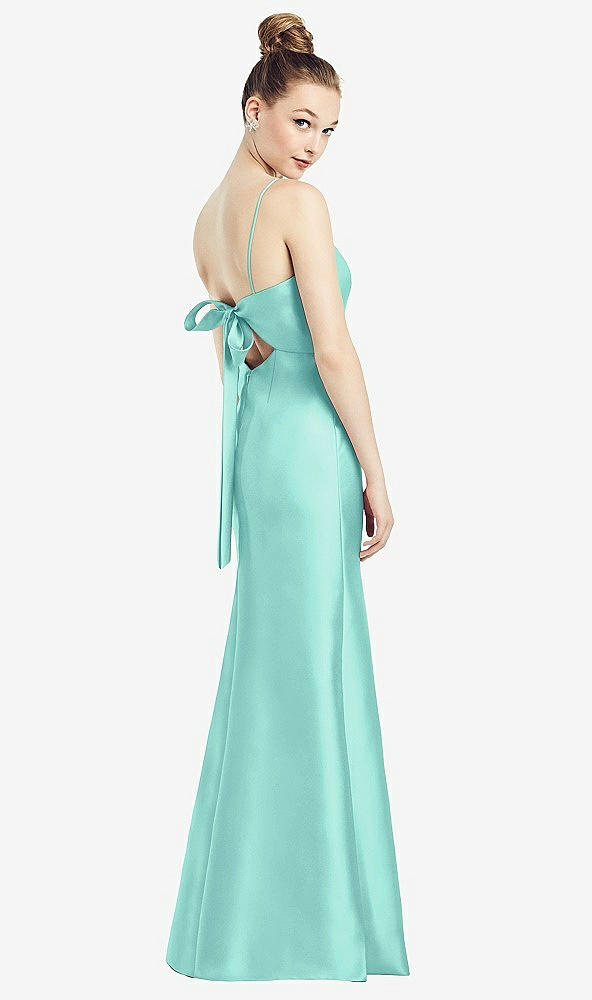 Front View - Coastal Open-Back Bow Tie Satin Trumpet Gown