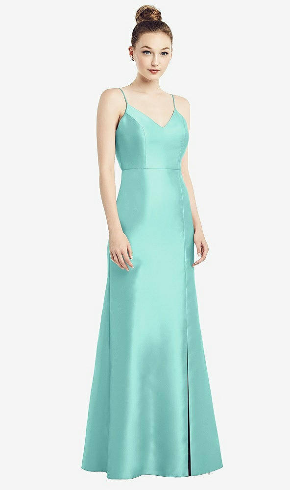 Back View - Coastal Open-Back Bow Tie Satin Trumpet Gown