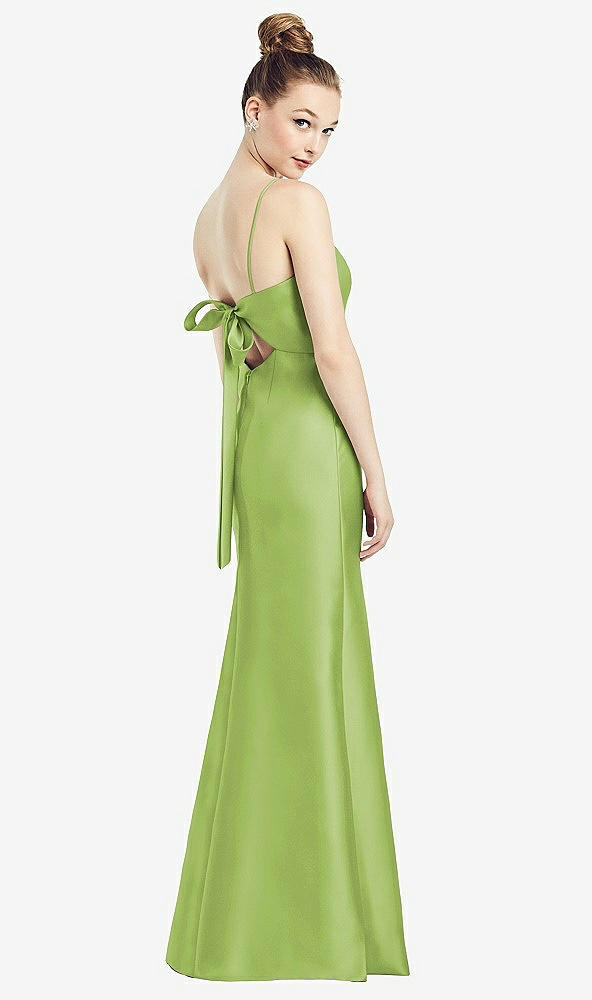 Front View - Mojito Open-Back Bow Tie Satin Trumpet Gown
