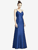 Rear View Thumbnail - Classic Blue Open-Back Bow Tie Satin Trumpet Gown