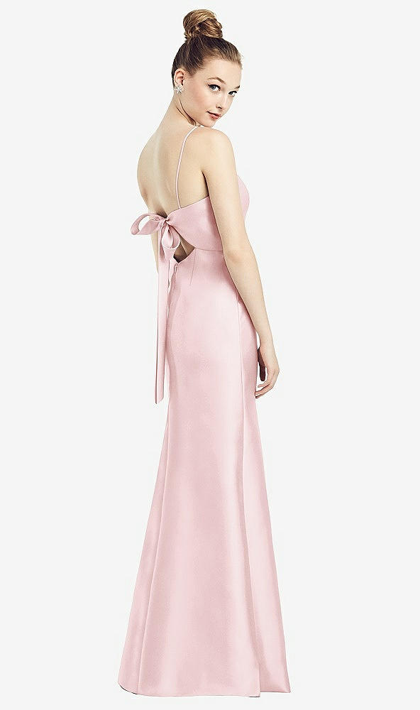 Front View - Ballet Pink Open-Back Bow Tie Satin Trumpet Gown