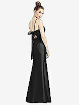 Front View Thumbnail - Black Open-Back Bow Tie Satin Trumpet Gown