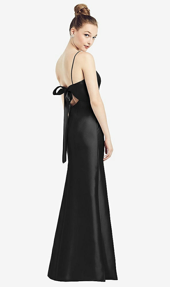 Front View - Black Open-Back Bow Tie Satin Trumpet Gown