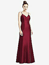 Rear View Thumbnail - Burgundy Open-Back Bow Tie Satin Trumpet Gown